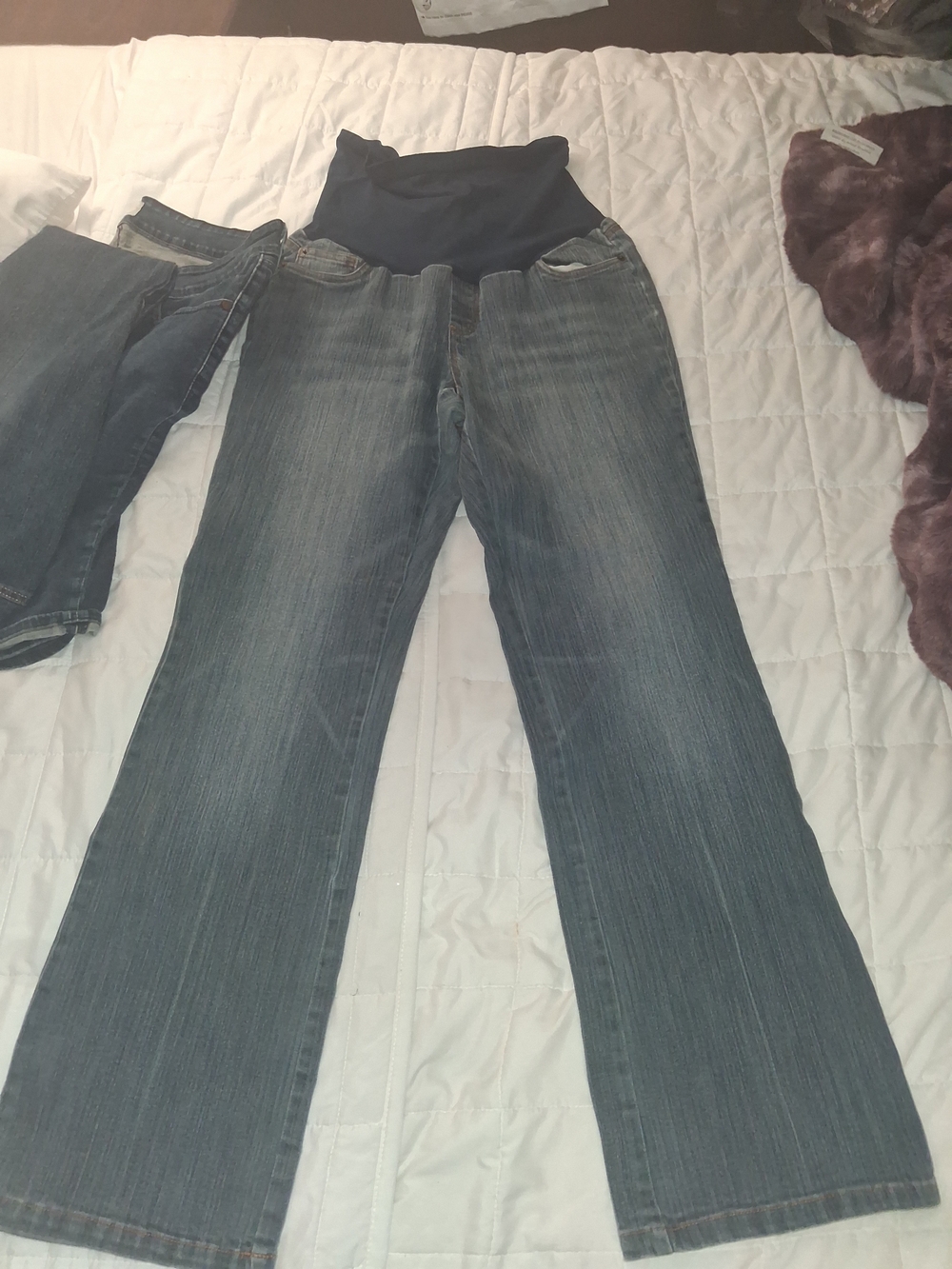 Motherhood Navy Panel Faded Blue Flare Maternity Jeans